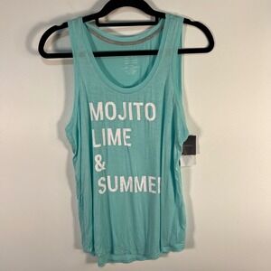 Grayson Threads Womens Mojito Lime & Summer Graphic Tank Top Teal Blue sz M NWT